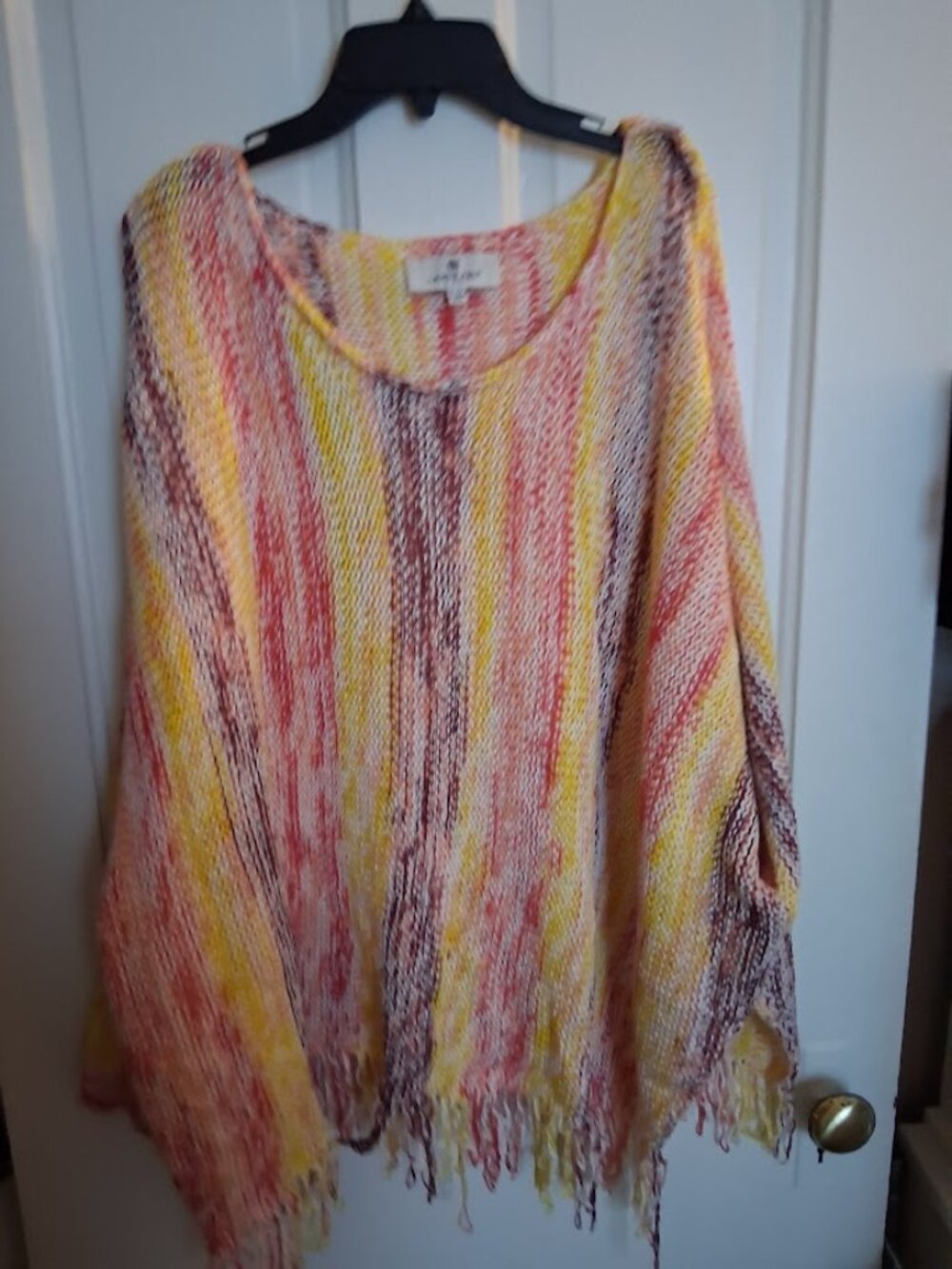 Laurie Felt Multicolor Fringe Knit Sweater XL/1X Boho Oversized Beach Cover-Up